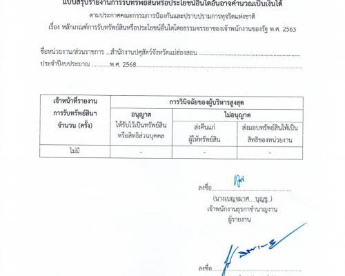 แบบสรุปรายงานการรับทรัพย์สินหรือประโยชน์อื่นใดอันอาจคำนวณเป็นเงินได้
